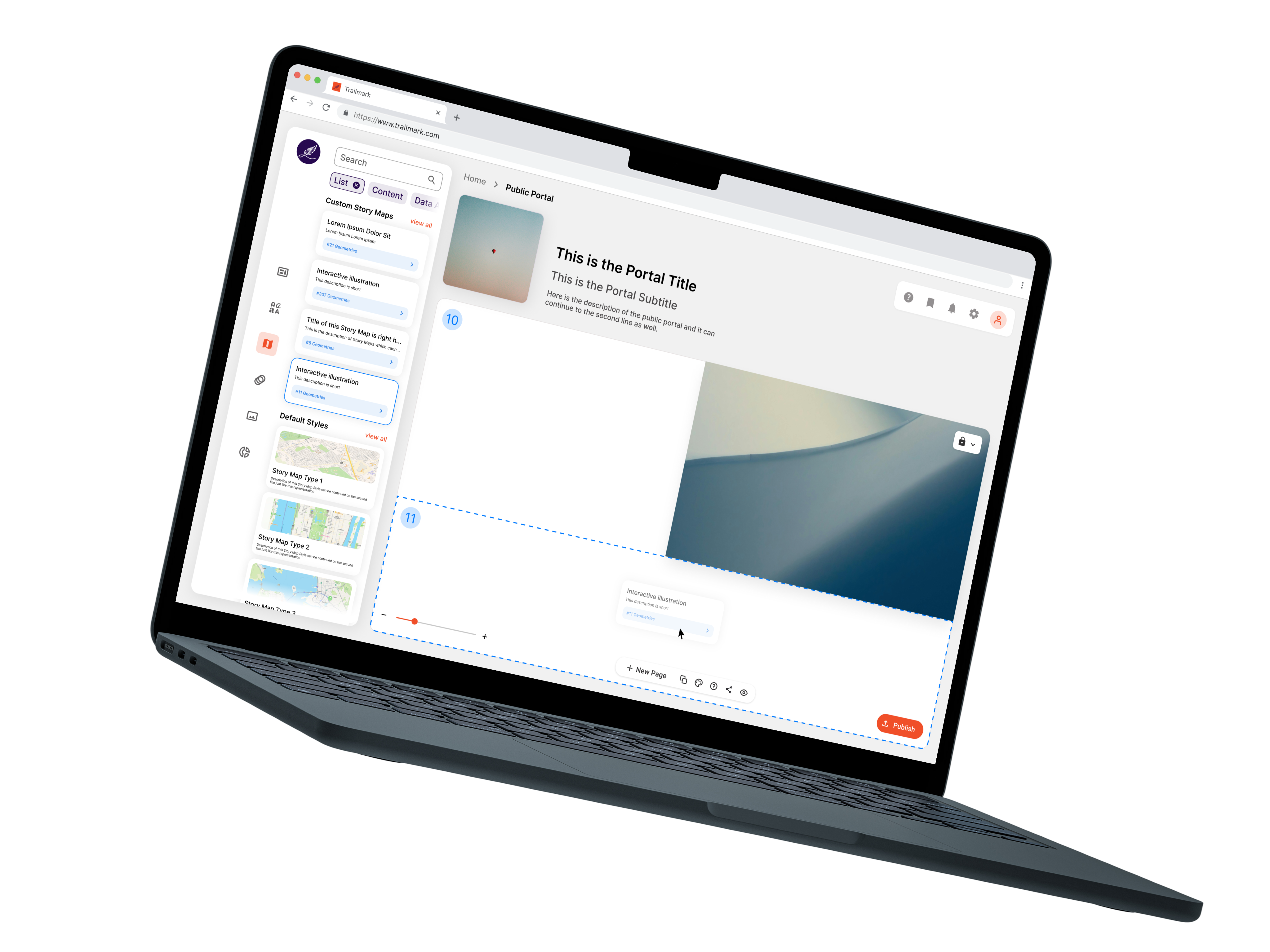 Trailmark portal creation flow on laptop